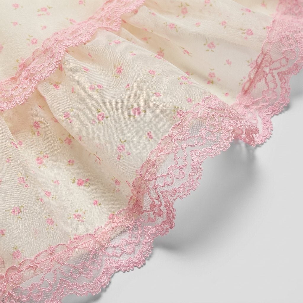 Pillow organza floral dot and pink lace fabric detail