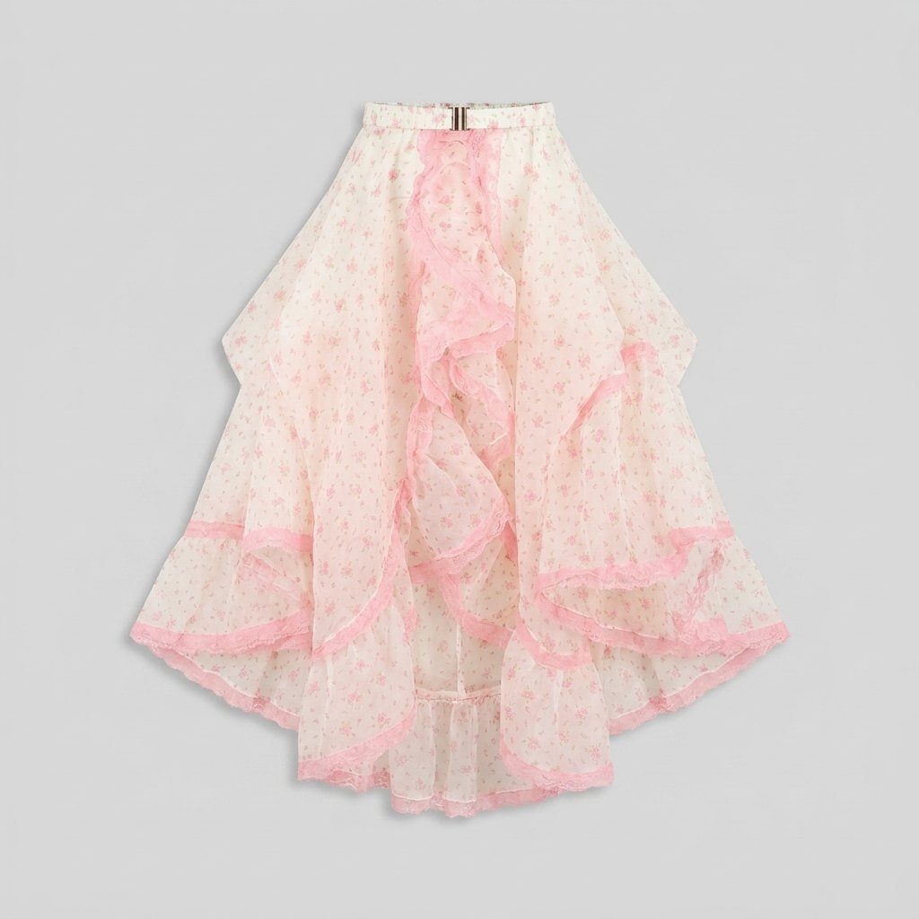 Pillow ruffled organza maxi skirt flat-lay front