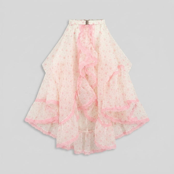 Pillow ruffled organza maxi skirt flat-lay front