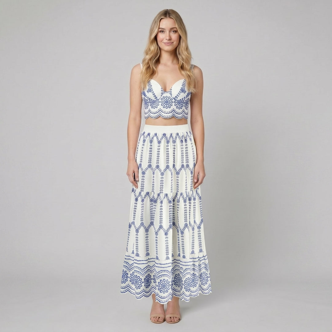 Pinta two piece skirt set blue white front