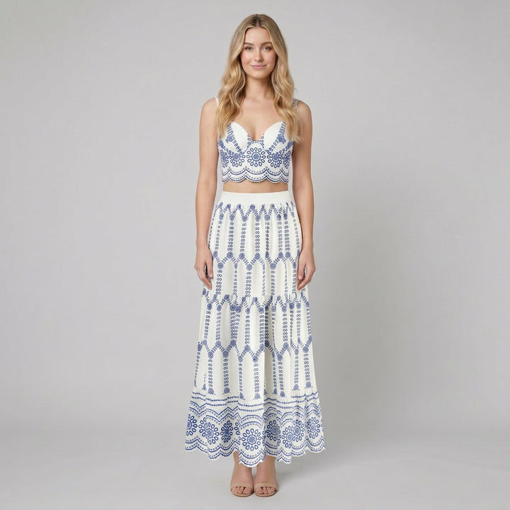 Pinta two piece skirt set blue white front