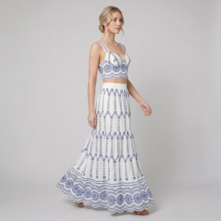 Pinta two piece skirt set blue white side