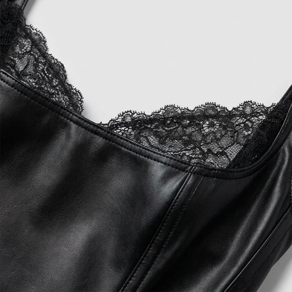 Pulse bodysuit faux-leather and lace fabric detail