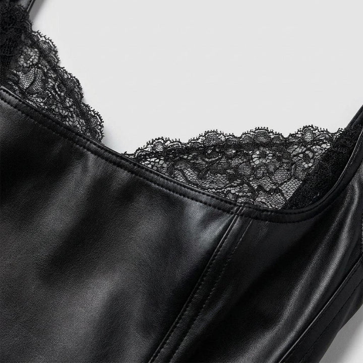 Pulse bodysuit faux-leather and lace fabric detail