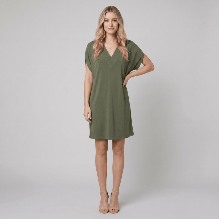 Rachel V-neck casual dress green - The store Vancouver