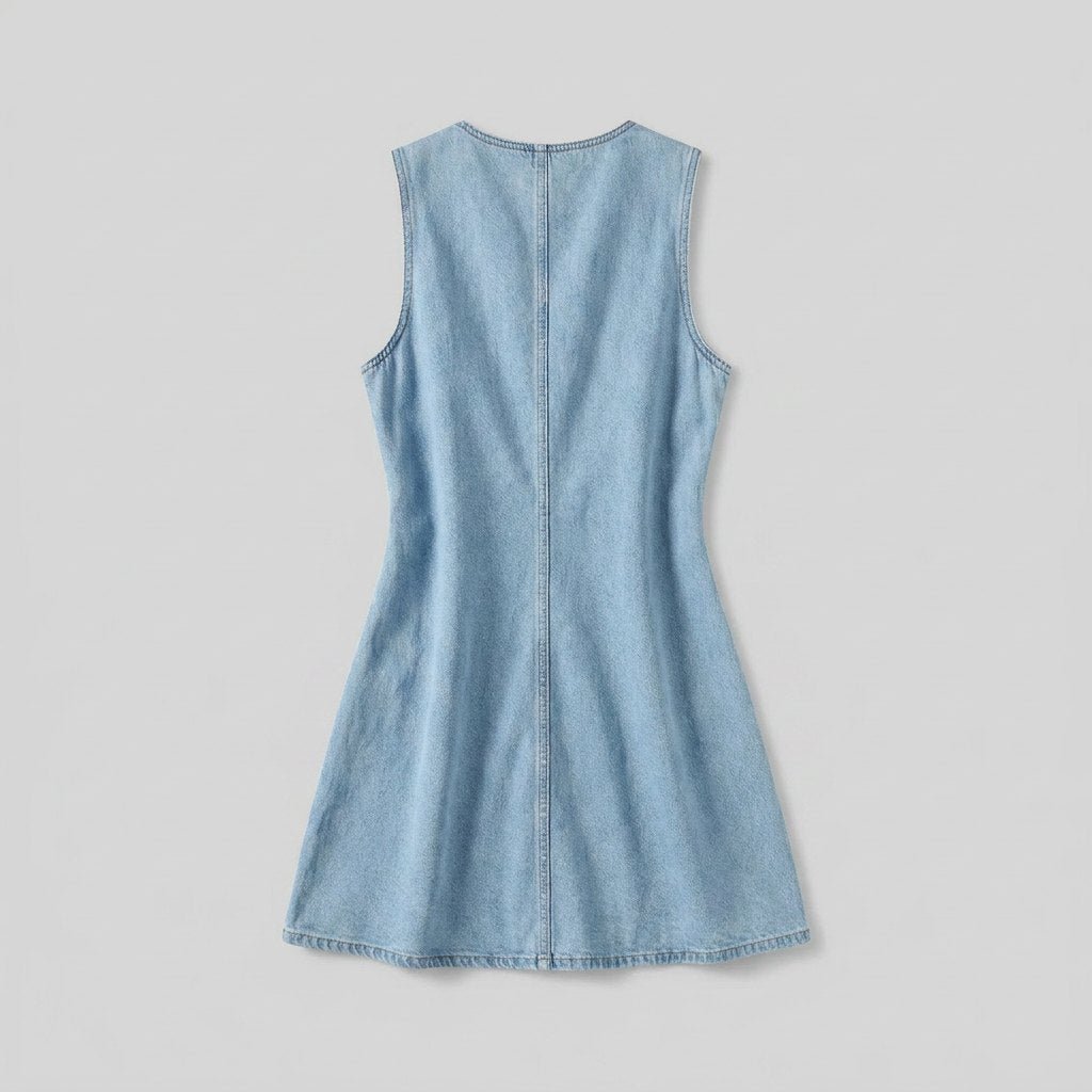 Rela light blue denim mini dress back