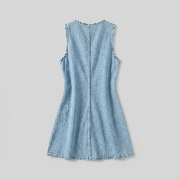Rela light blue denim mini dress back