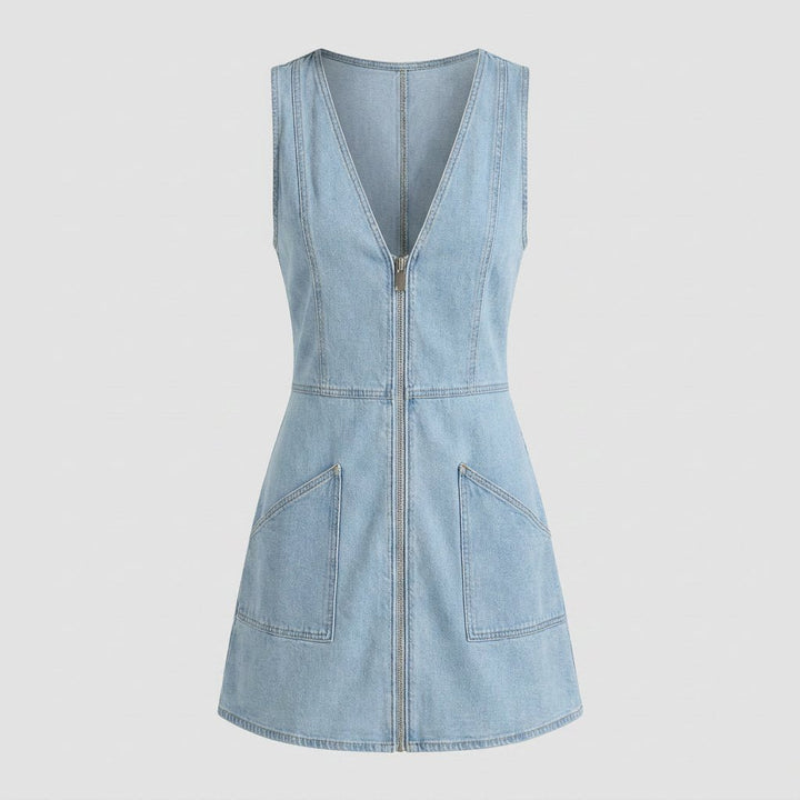 Rela light blue denim mini dress flat lay