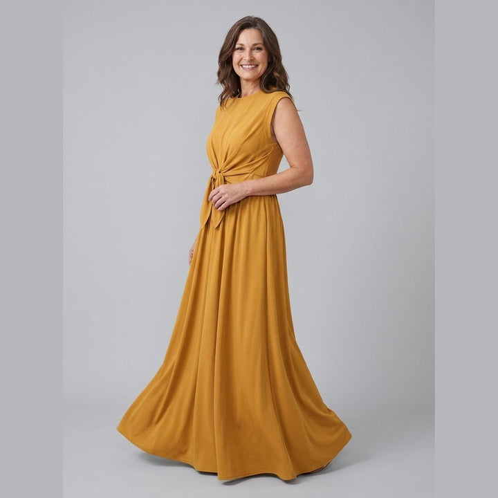 Rina mustard yellow maxi dress side