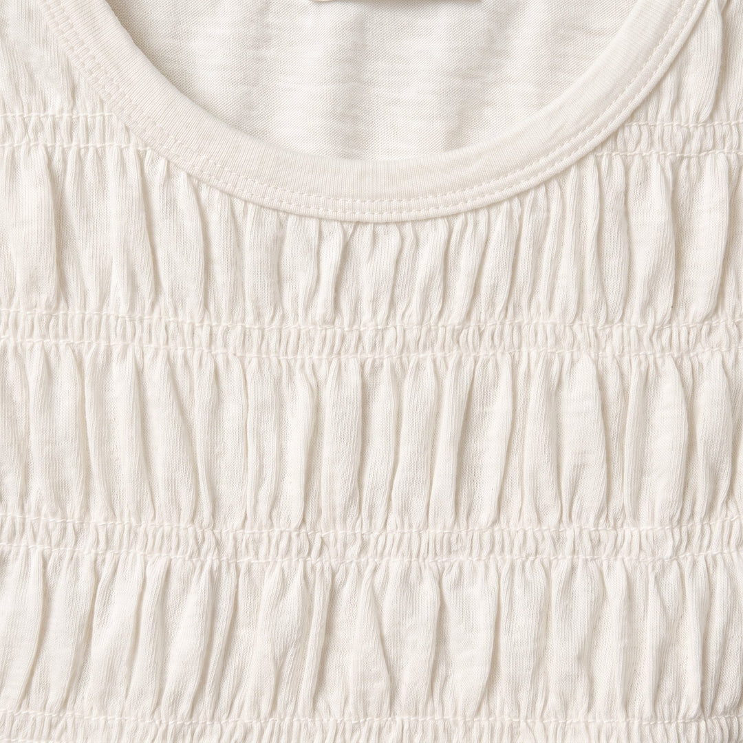 Rita ruffle top, shirred fabric detail