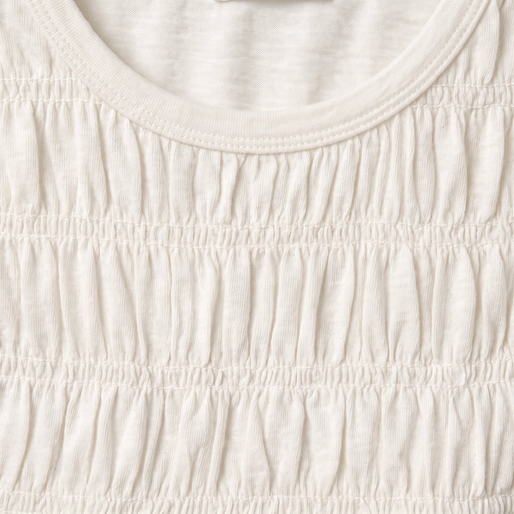 Rita ruffle top, shirred fabric detail