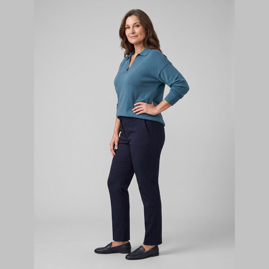 Roma cotton knit polo blue on model