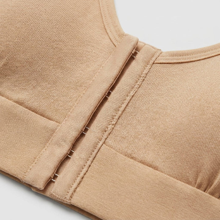 Rora Recovery Bra sand modal blend fabric front closure detail