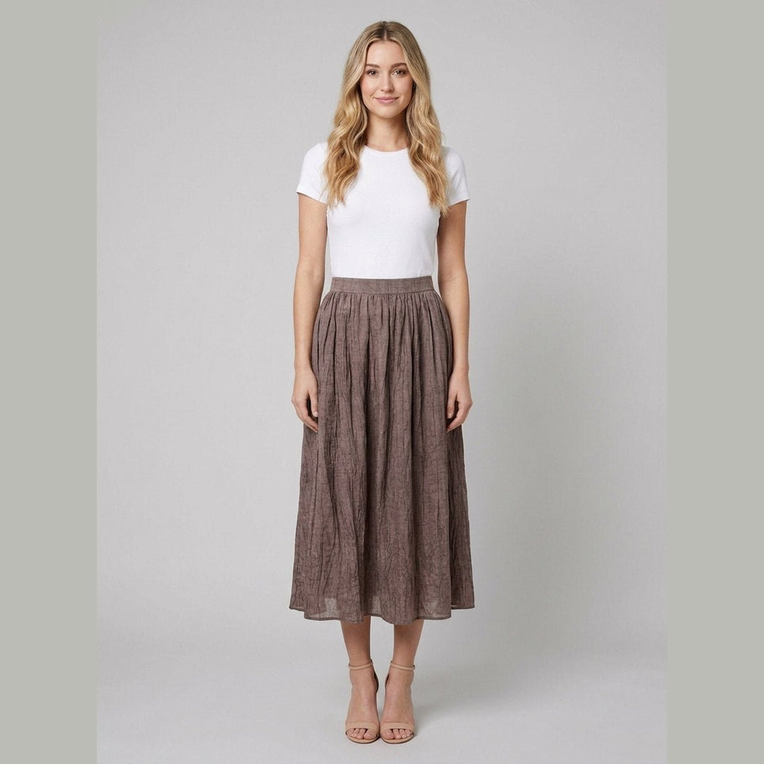 Rosa Midi Skirt Smoky Brown pleated A-line front