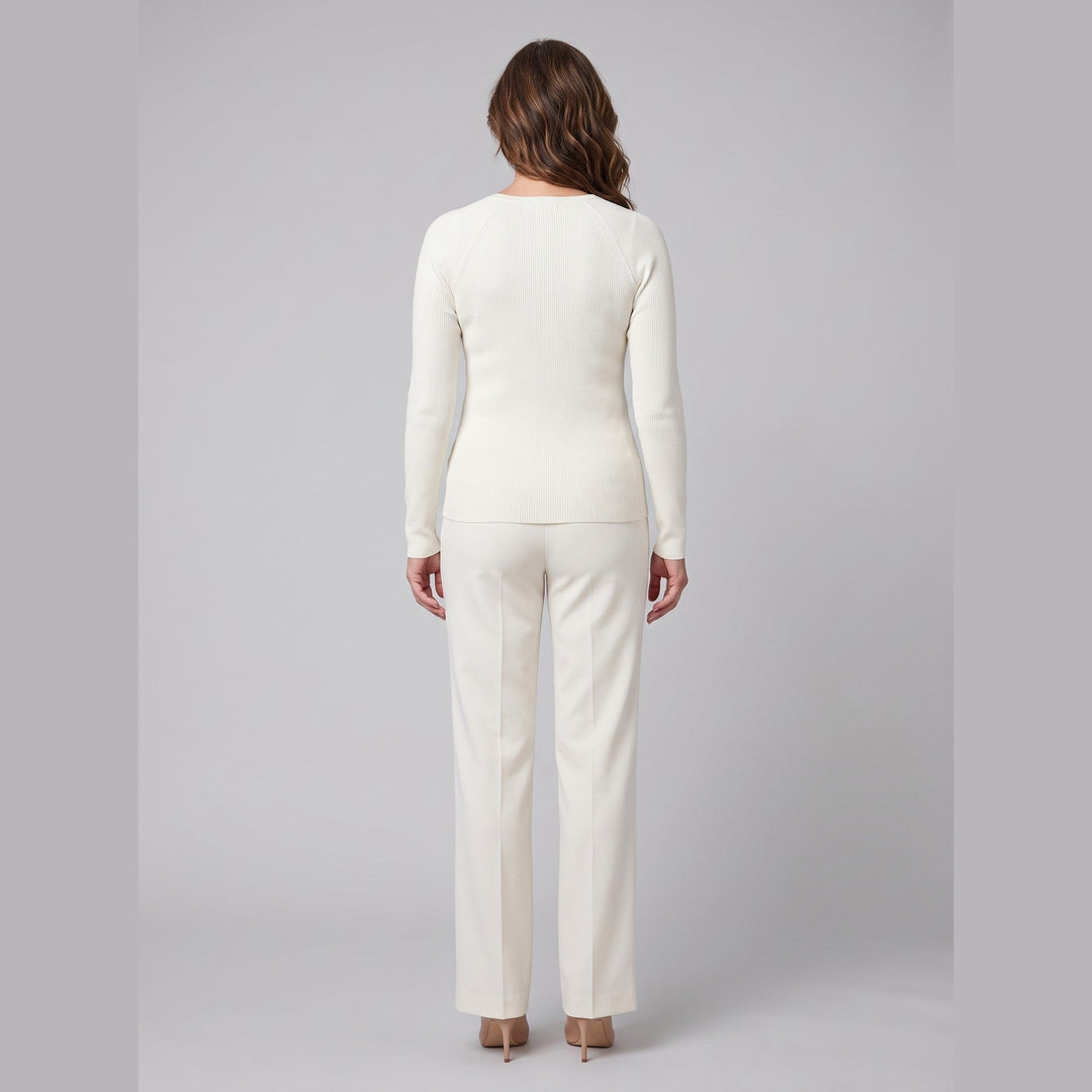 Ribbed knit long sleeve top, back view showing raglan seams