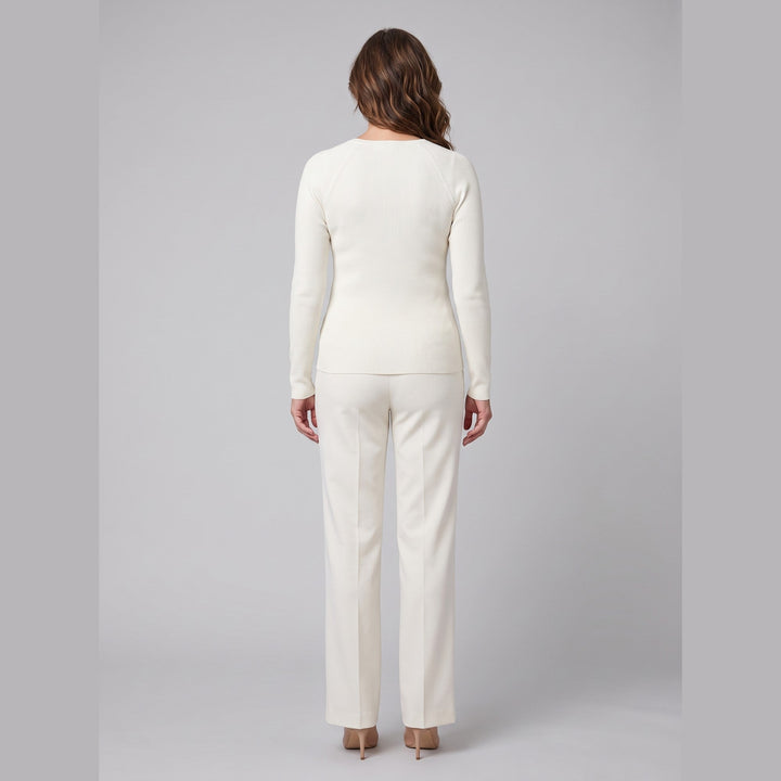 Ribbed knit long sleeve top, back view showing raglan seams