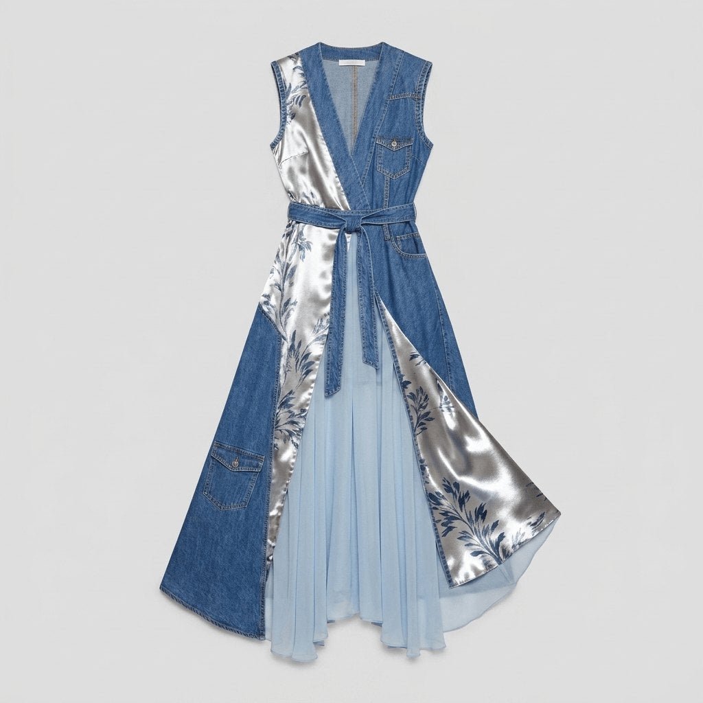 Rosamund denim patchwork dress product flat lay