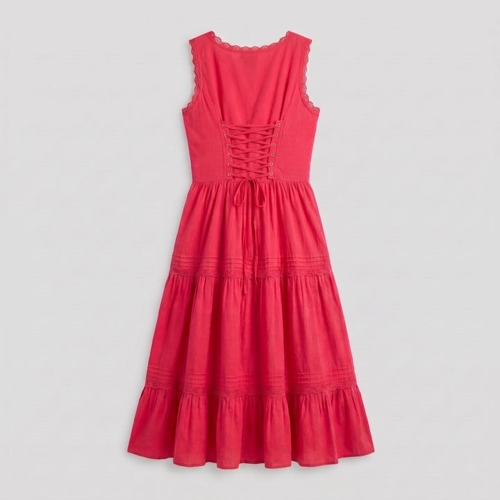 Roselle coral midi dress, product flat-lay
