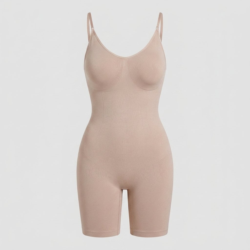 Seamless full body shaper in skin, flat-lay front view