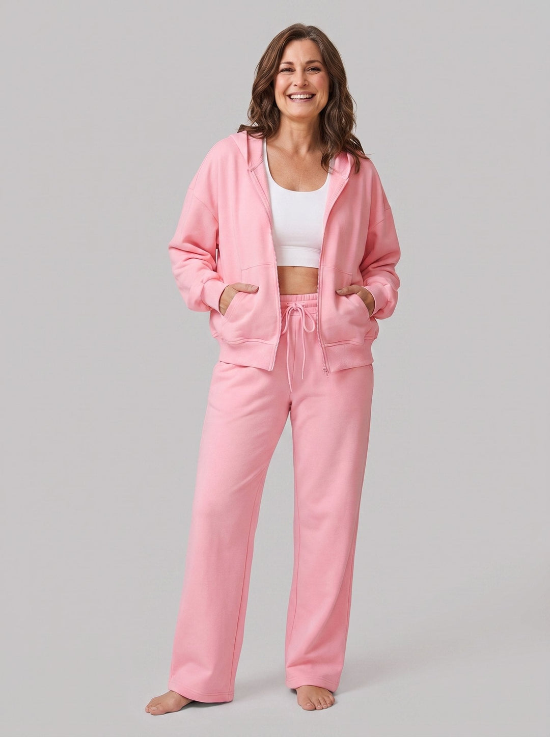 Sammy Seamless Athletica Set pink hooded zip jacket and joggers front