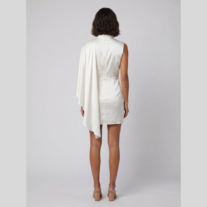 Sari asymmetrical satin mini dress white back