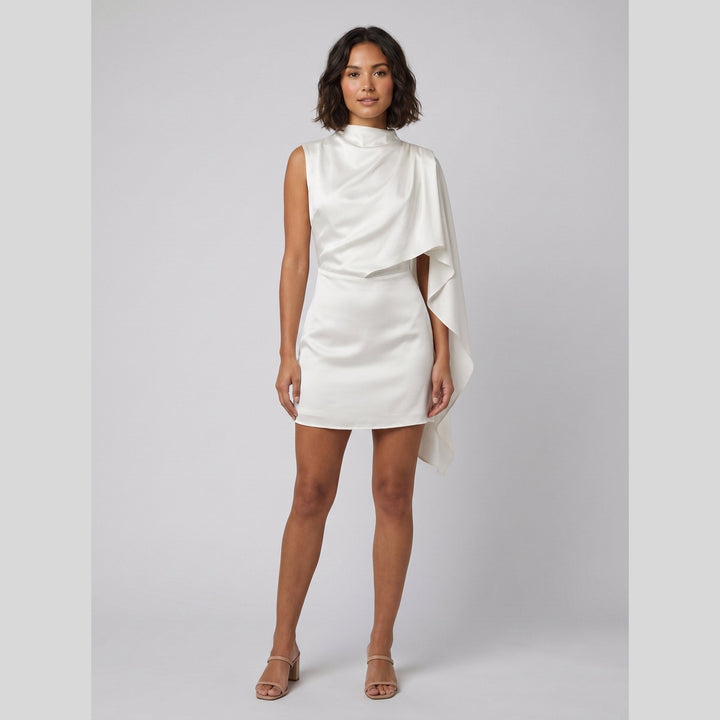Sari asymmetrical satin mini dress white front