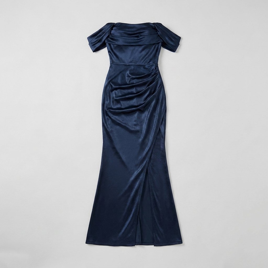 Sasha off-shoulder ruched shimmer-knit maxi dress product detail