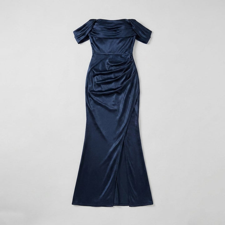 Sasha off-shoulder ruched shimmer-knit maxi dress product detail