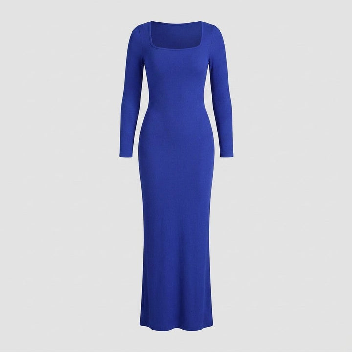 Sculptura long sleeve maxi shapewear dress blue flat-lay