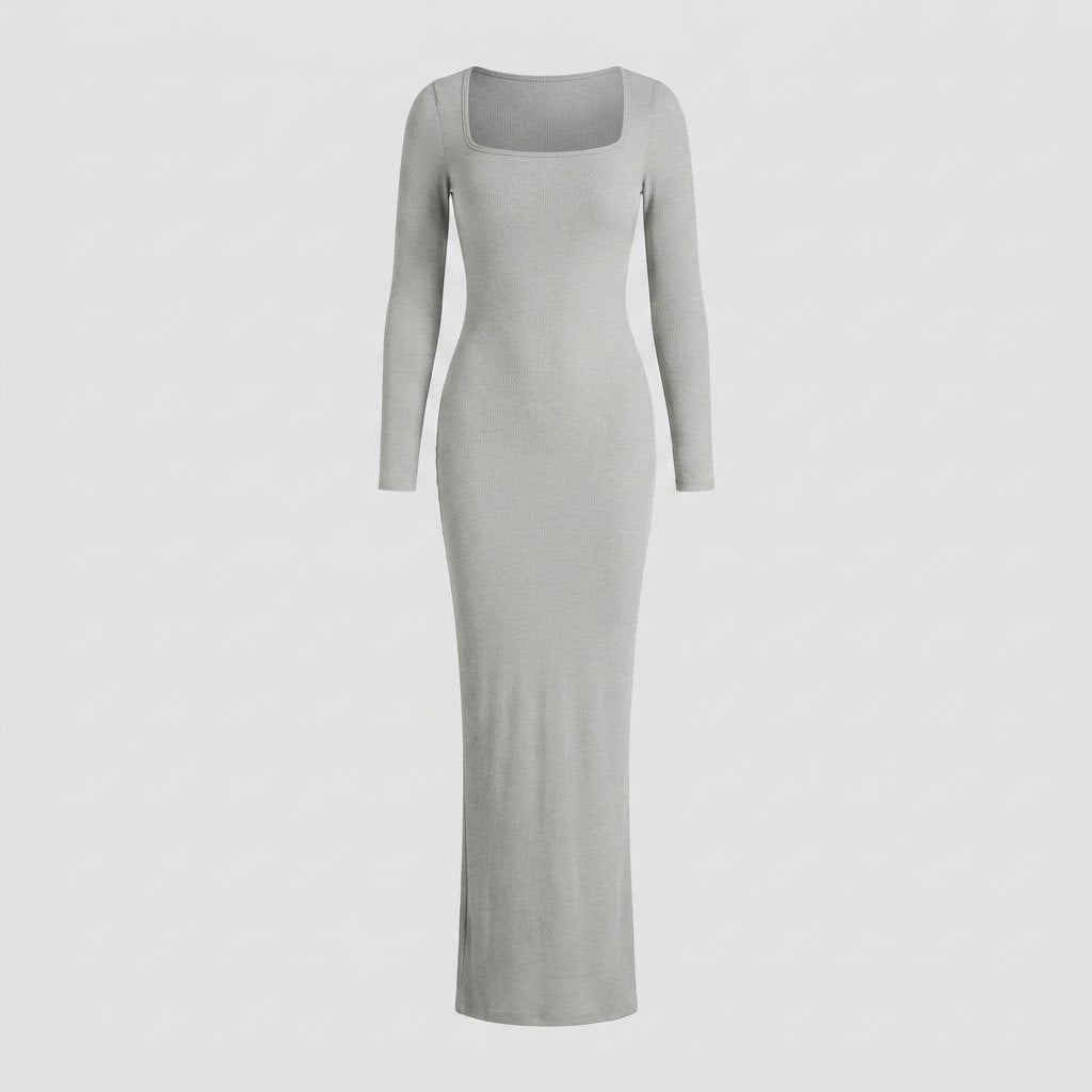 Sculptura long sleeve maxi shapewear dress grey flat-lay