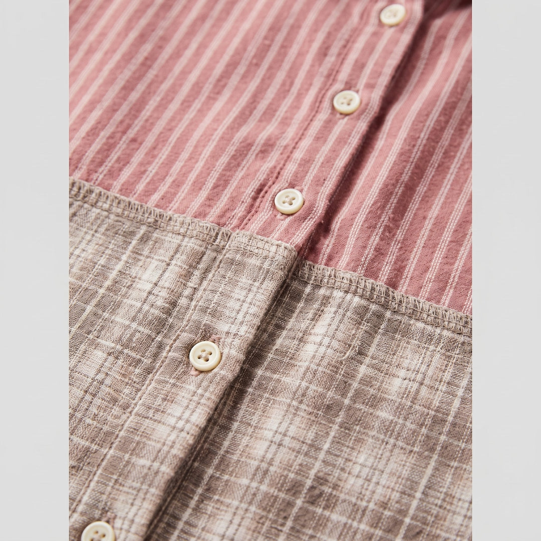 Serene lounge set plaid patchwork fabric close-up detail