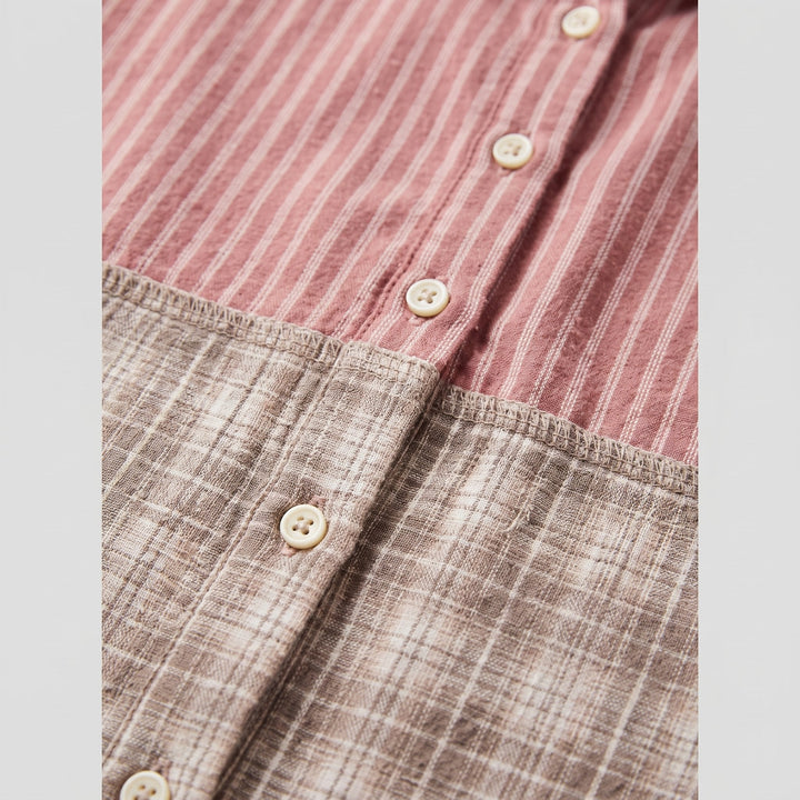 Serene lounge set plaid patchwork fabric close-up detail
