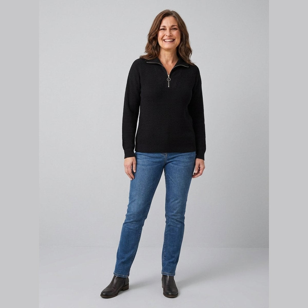 Sheena quarter-zip long-sleeve top in black