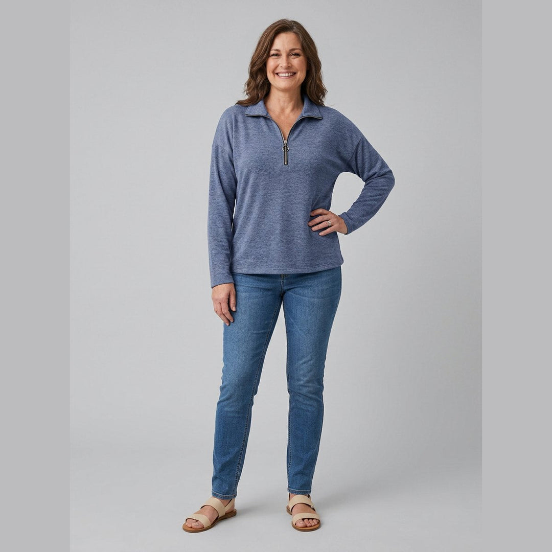 Sheena quarter-zip long-sleeve top in blue