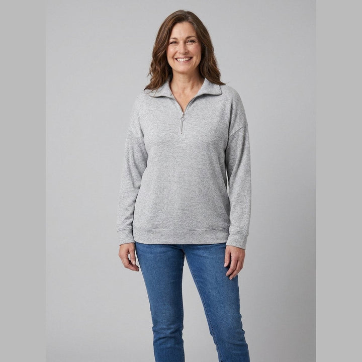 Sheena quarter-zip long-sleeve top in gray