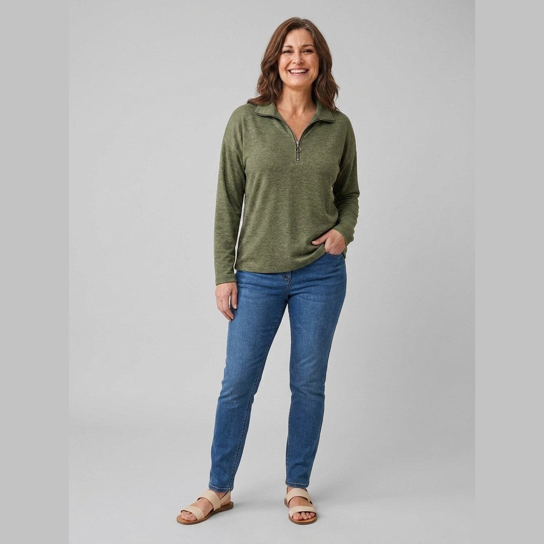 Sheena quarter-zip long-sleeve top in green