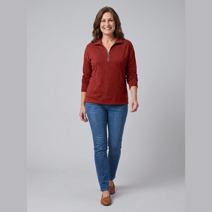Sheena quarter-zip long-sleeve top in red
