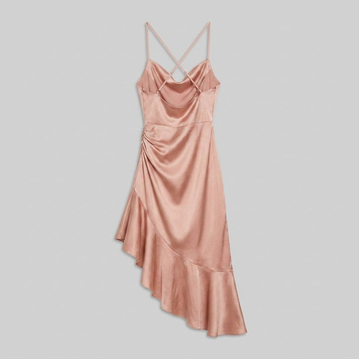 Sidonie satin cowl neck midi dress pink back view