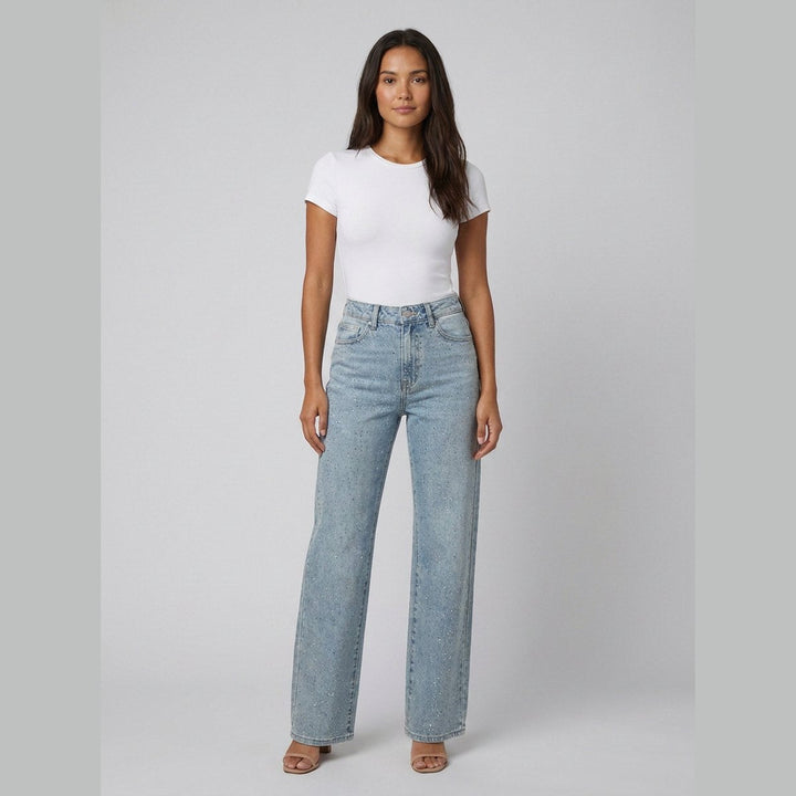 Sierra glitter high-waist wide-leg jeans front