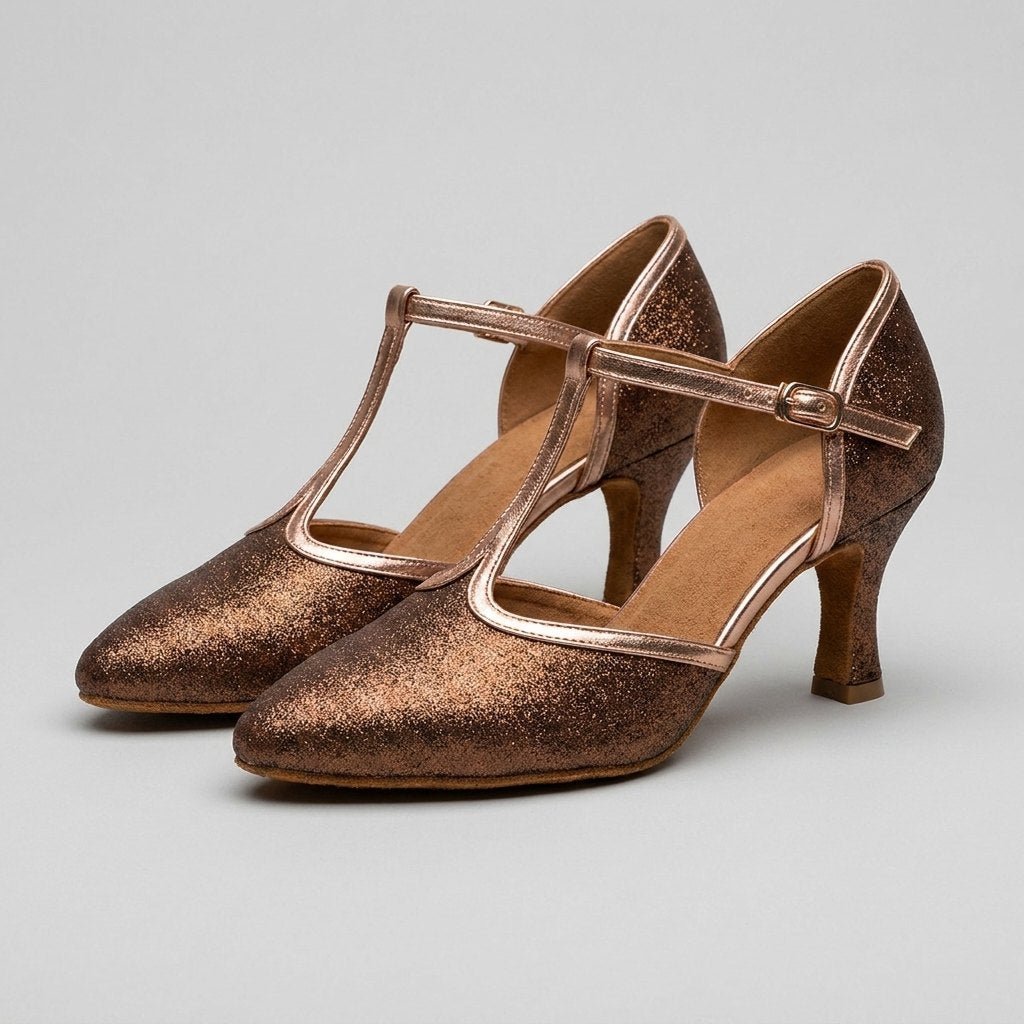 Slee bronze brown T-strap dance heels