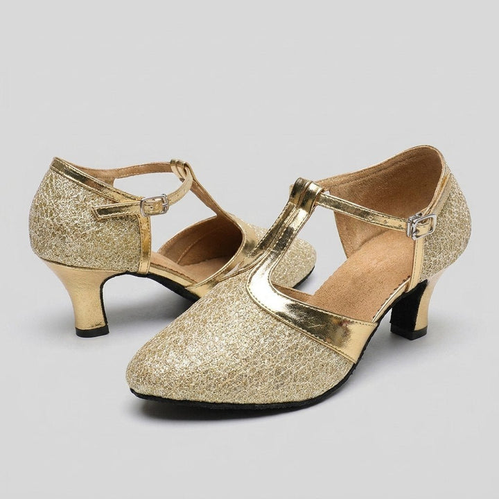 Slee gold T-strap dance heels