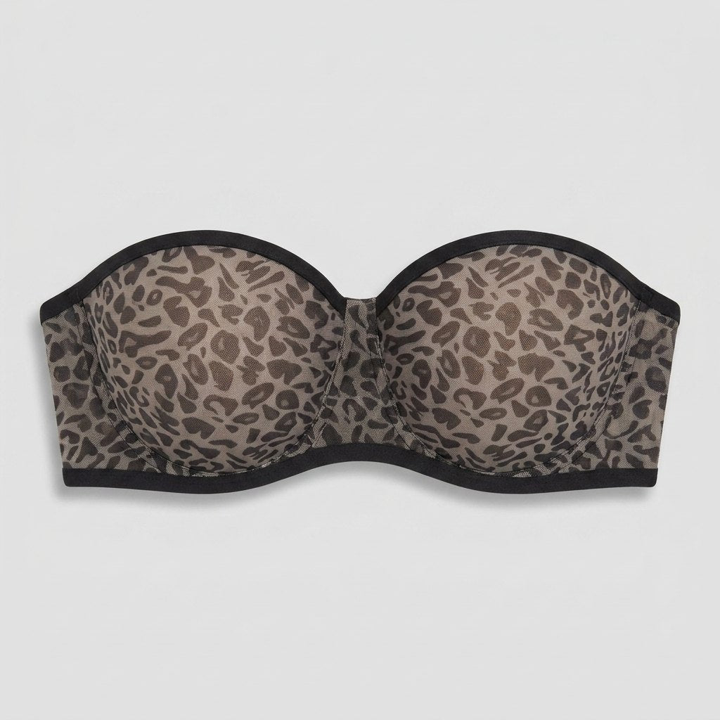 Sleek Balconette Bra White Leopard taupe mesh strapless
