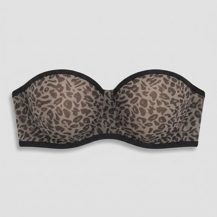 Sleek Balconette Bra White Leopard taupe mesh strapless