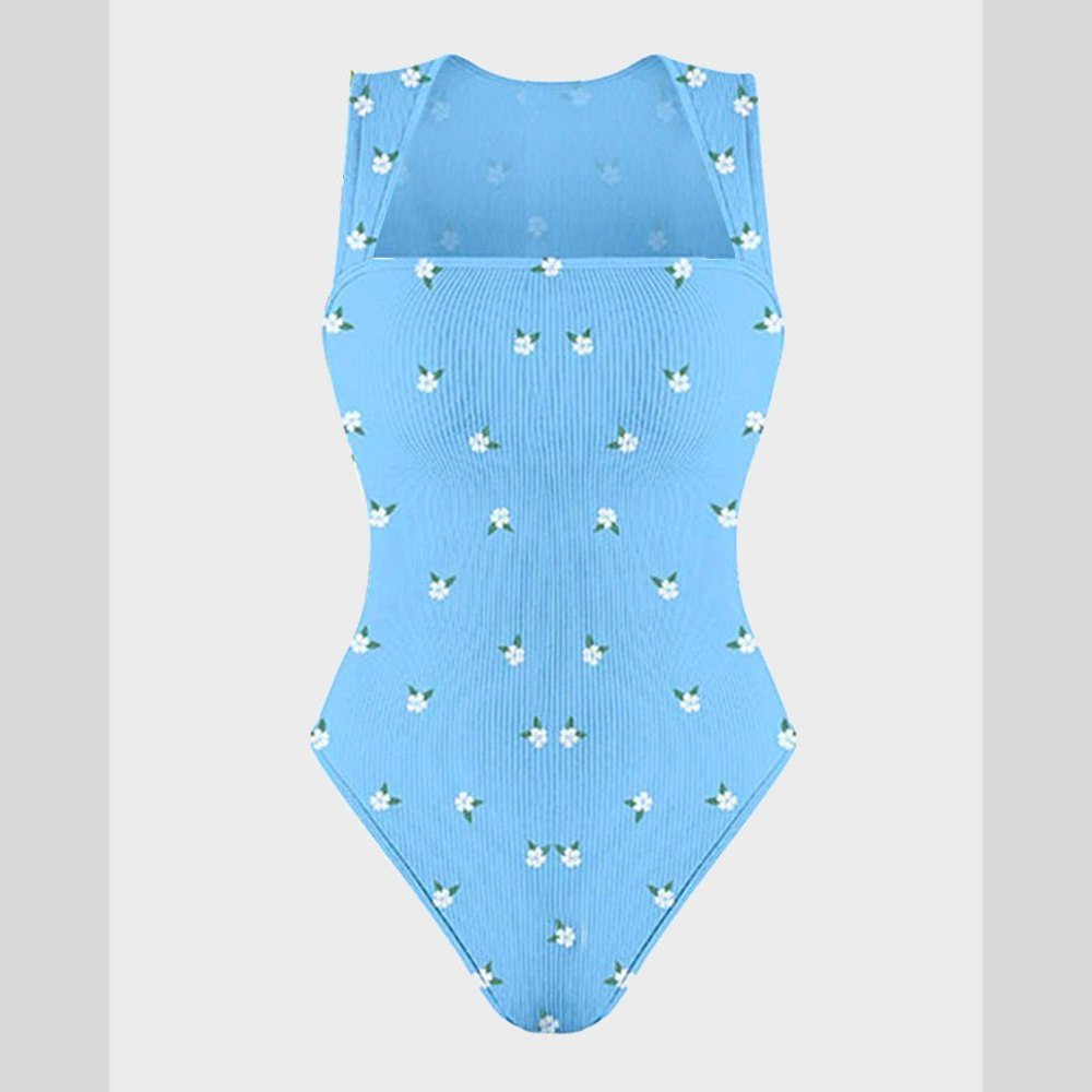 Sleek Shapewear Bodysuit Camellia Blue floral print