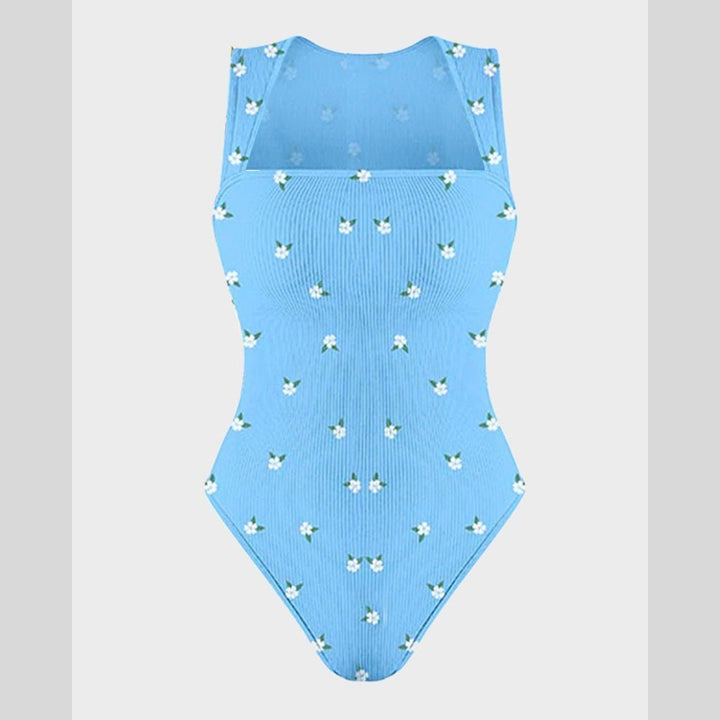 Sleek Shapewear Bodysuit Camellia Blue floral print