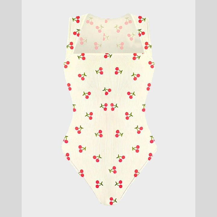 Sleek Shapewear Bodysuit Cherry Beige cherry print