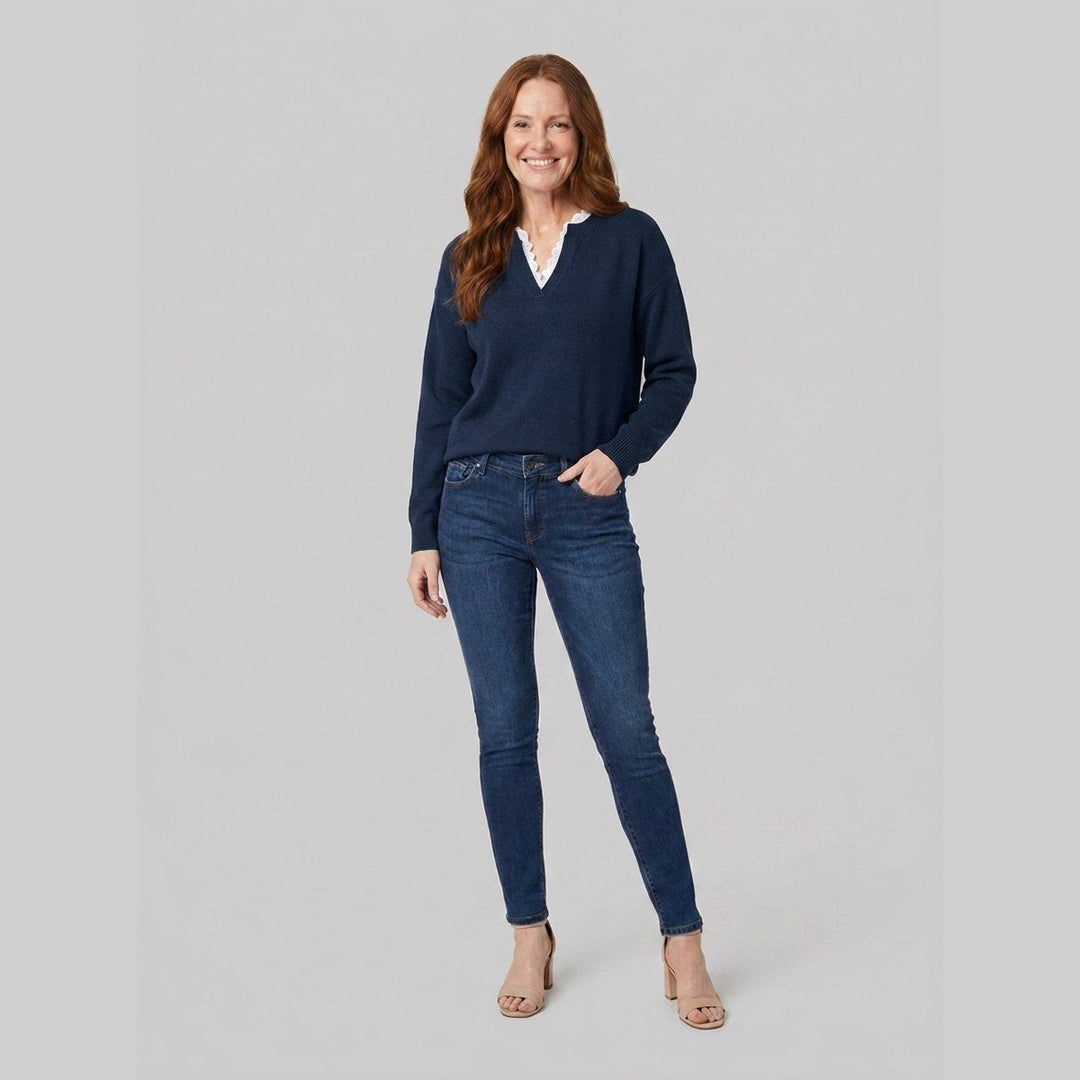 Sofi lace-trim blouse in dark blue