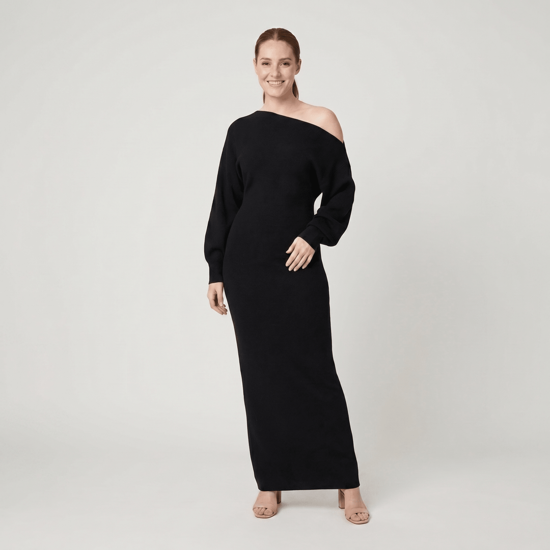 Solange strapless knit maxi dress black on model