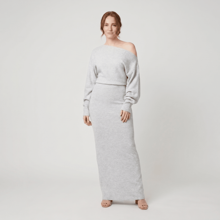 Solange strapless knit maxi dress grey on model