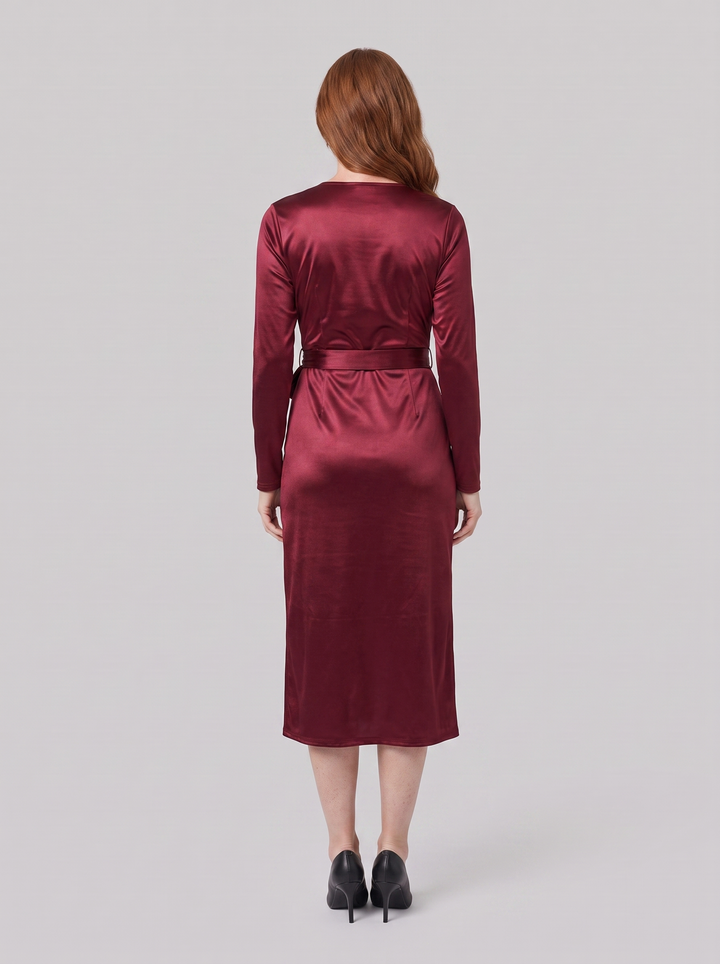 Solveig burgundy wrap dress back view